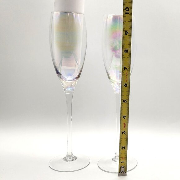 Iridescent Champagne Flutes 9.75"Tall Iridescent Bowl Plain Stem & Base Set of 2 - Picture 4 of 7